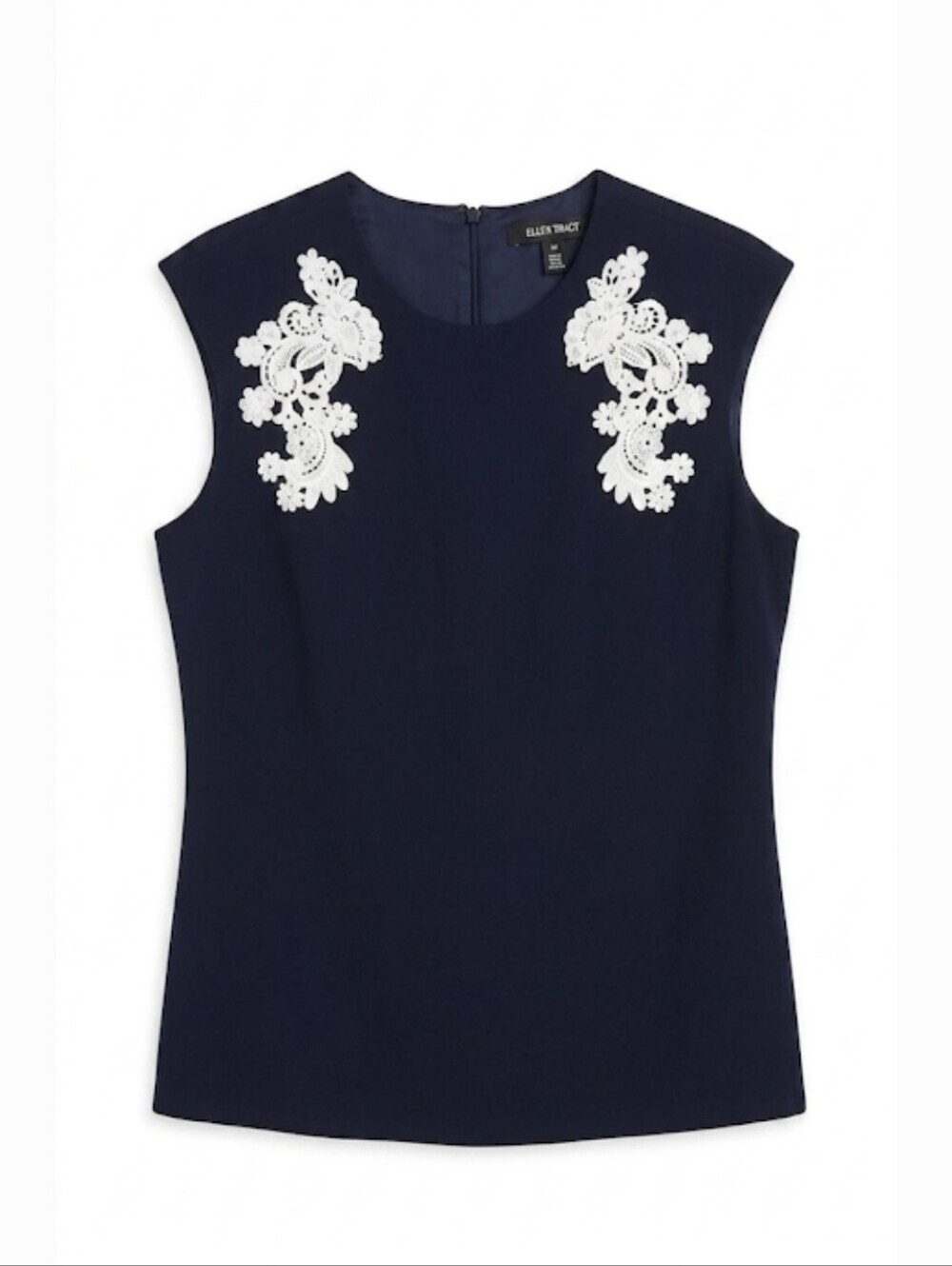 Ellen Tracy women's navy sleeveless top floral shoulder applique size M